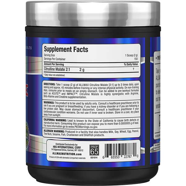 Citrulline Malate 2:1 by ALLMAX Nutrition in 300g Size. SFP