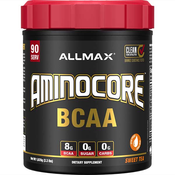 Aminocore 90 Serv by ALLMAX Nutrition in Sweet Tea Flavor and 1035g Size.