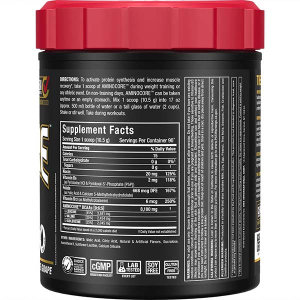 Aminocore 90 Serv by ALLMAX Nutrition in White Grape Flavor and 945g Size. SFP