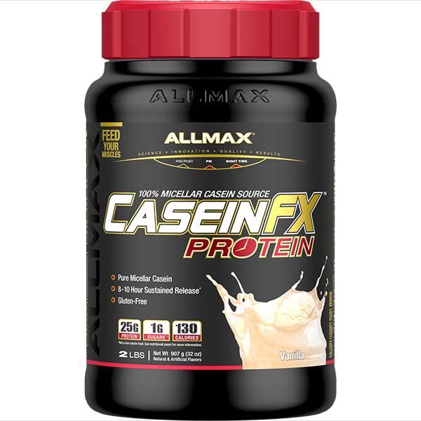 CaseinFX by ALLMAX Nutrition in Vanilla Flavor and 2lb Size.