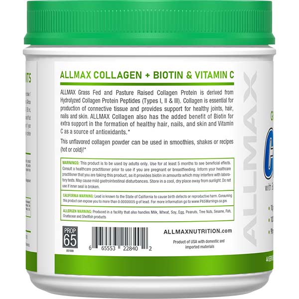 Collagen + Biotin 44 Serv by ALLMAX Nutrition in 440g Size.