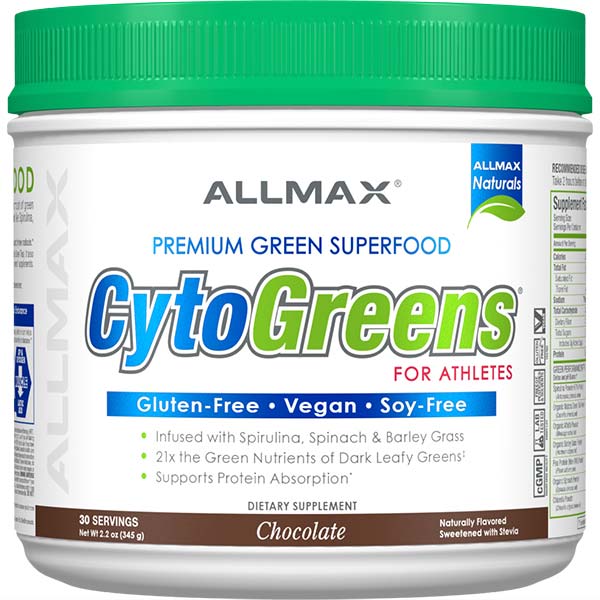 Cytogreens by ALLMAX Nutrition in Chocolate Flavor and 345g Size.