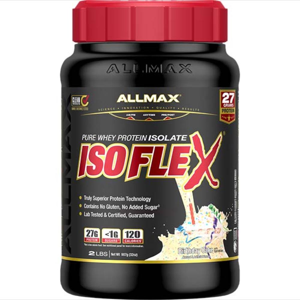 Isoflex 100% Whey Protein Isolate by ALLMAX Nutrition in Birthday Cake flavour and 5 lb size