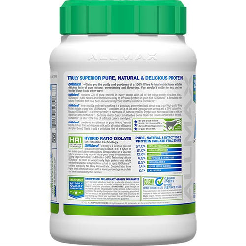 Isonatural Natural Pure Whey Protein Isolate Powder Allmax