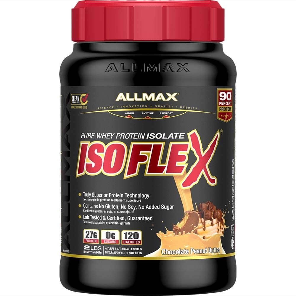 Isoflex 100% Whey Protein Isolate by ALLMAX Nutrition in Chocolate Peanut Butter flavour and 2 lb size