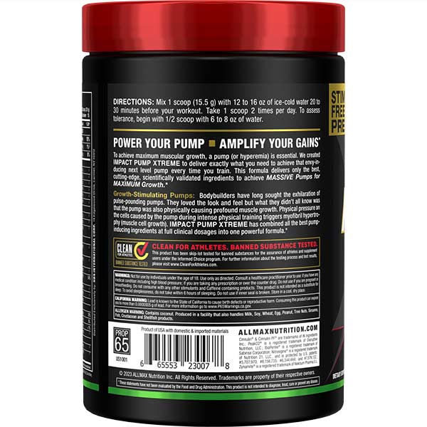 Impact Pump Xtreme by ALLMAX Nutrition in Sour Gummy Flavour and 465g Size.