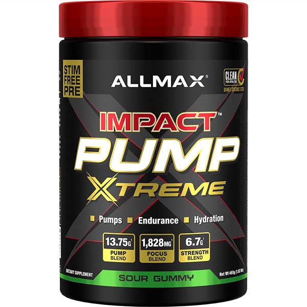 Impact Pump Xtreme by ALLMAX Nutrition in Sour Gummy Flavor and 465g Size.