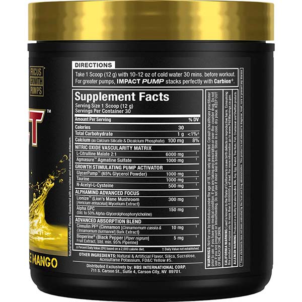 Impact Pump 30 Serv by ALLMAX Nutrition in Pineapple Mango Flavor and 360g Size. SFP