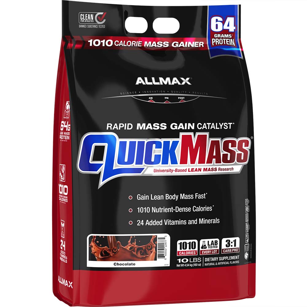 Quickmass by ALLMAX Nutrition in Chocolate Flavor and 10lb Size.