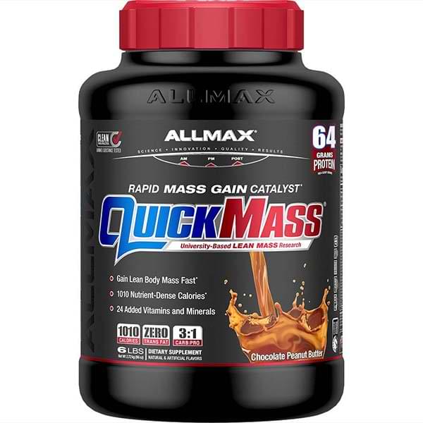 Quickmass by ALLMAX Nutrition in Chocolate Peanut Butter Flavor and 6lb Size. 