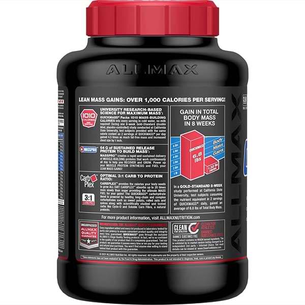 Quickmass by ALLMAX Nutrition in Strawberry Flavour and 6lb Size. 